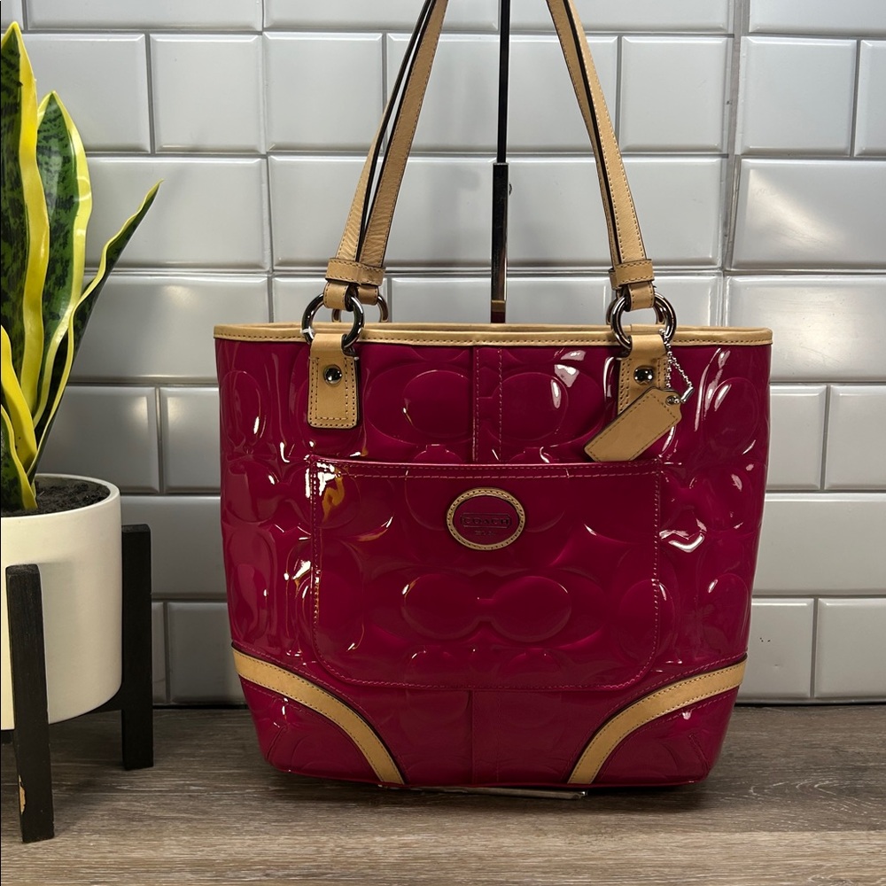 Coach Pink and Tan Shoulder Bag